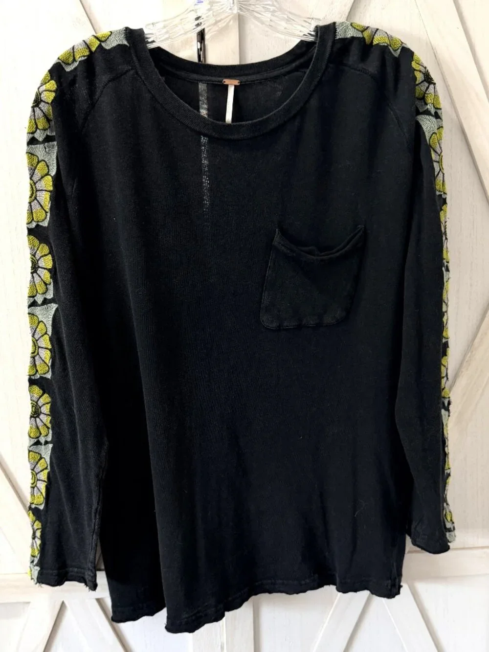 Free People On the Vine Print Sleeve Rib Top Size Small